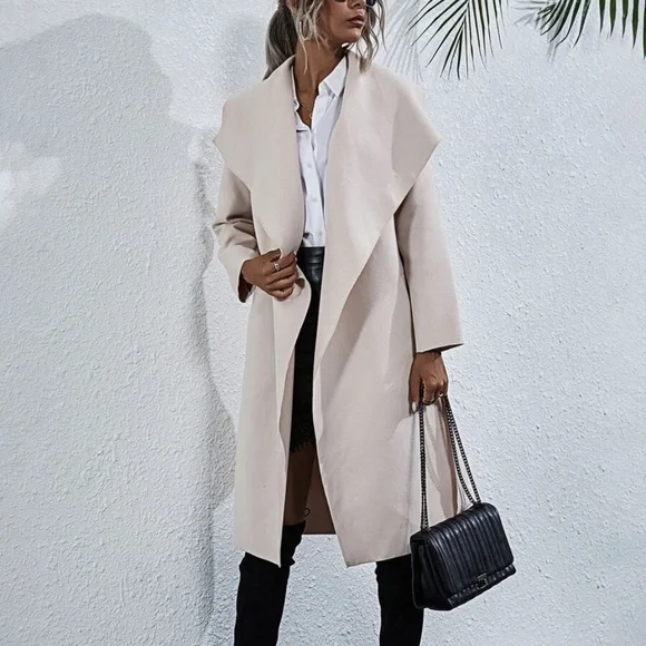 Cozy Cream waterfall trench long classic jacket Coat Winter - Picture 1 of 7